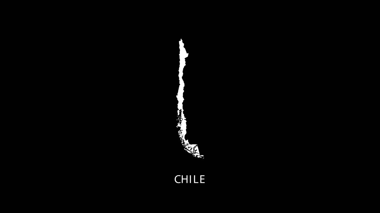 revelación digital y zoom en el mapa del país de chile video alfa con nombre del país revelación de fondo | mapa del país del chile y título revelación de video alfa para editar plantilla conceptual