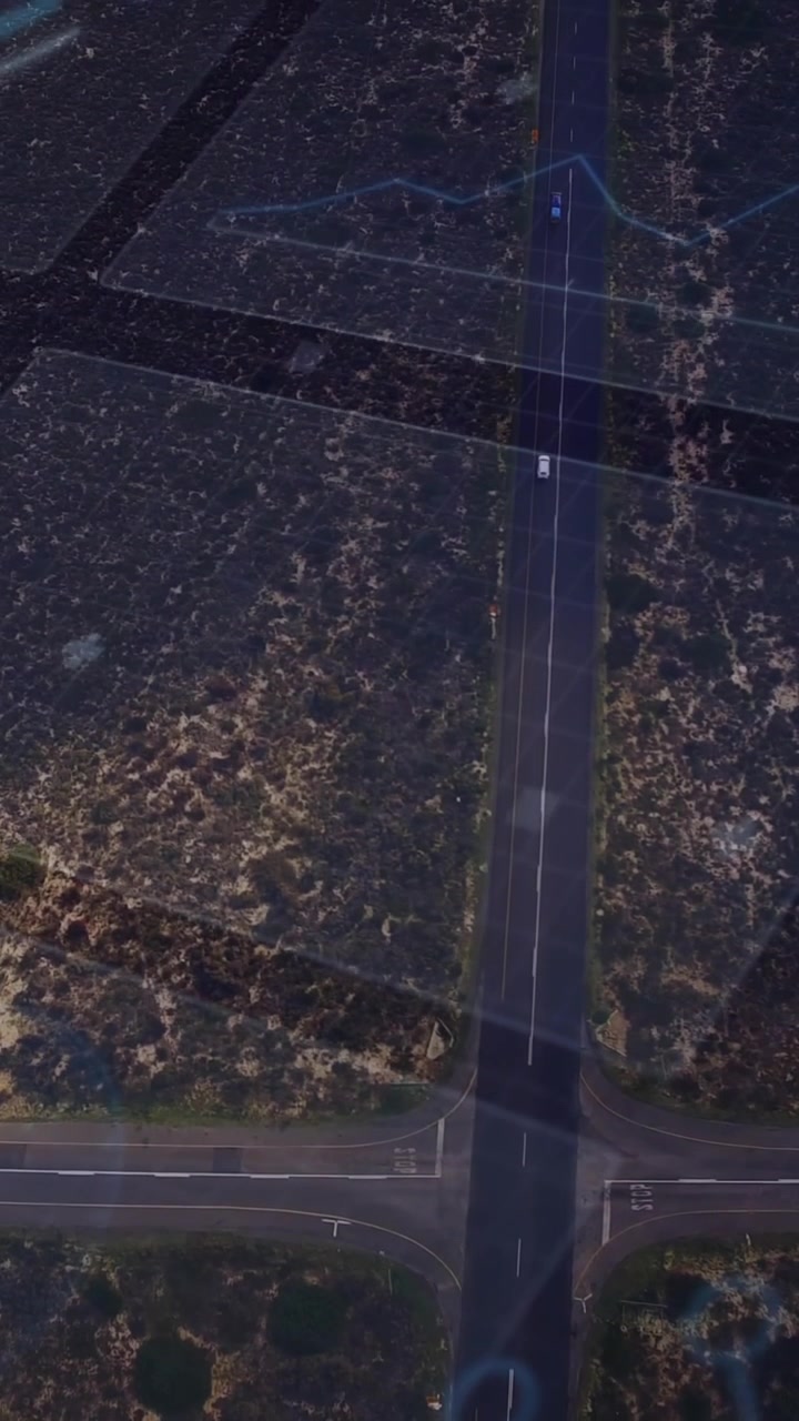 Incrocio stradale sovrapposto con animazione di mappatura digitale e navigazione