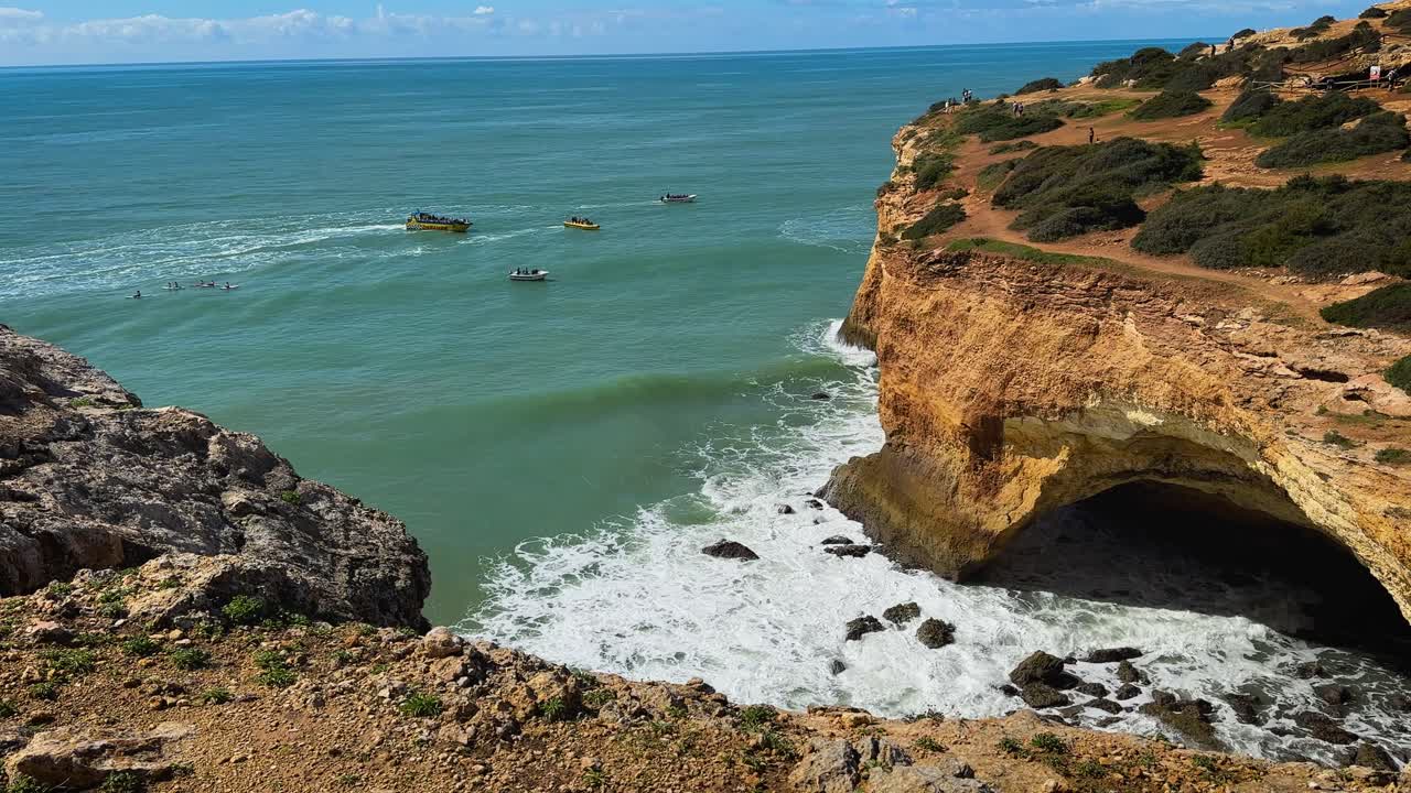 Slow-motion video of Algarve sea cave and ocean waves