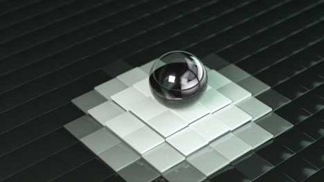 abstract 3d render of sphere on geometric tiles