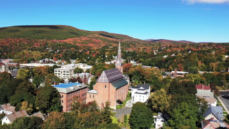 drone aerial view of north adams historic downtown, massachusetts usa