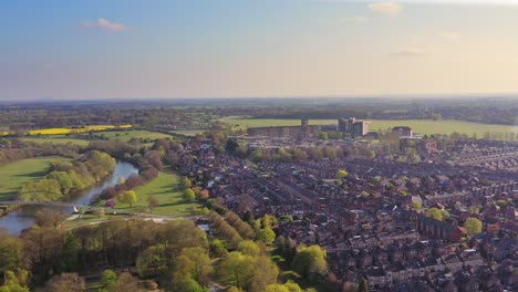 york, england - aerial view of the millenium bridge and racecourse