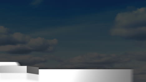 animación de un globo giratorio y texto de noticias falsas contra un cielo nublado en el fondo
