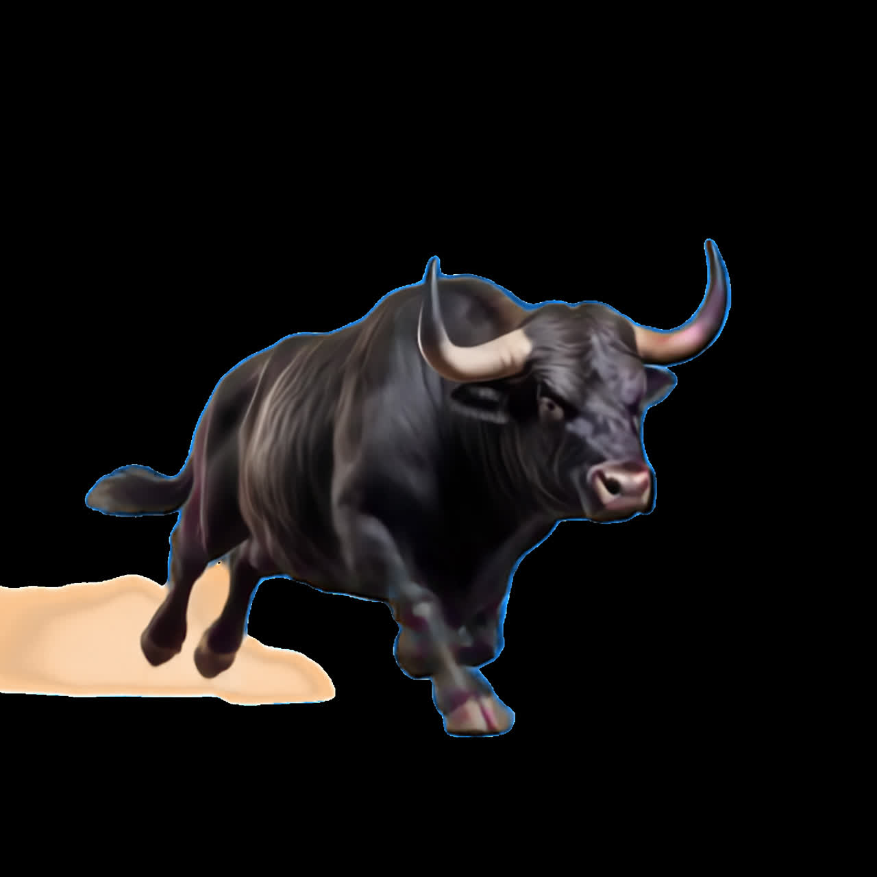 Powerful charging bull illustration animation isolated asset, transparent 4K video, alpha channel