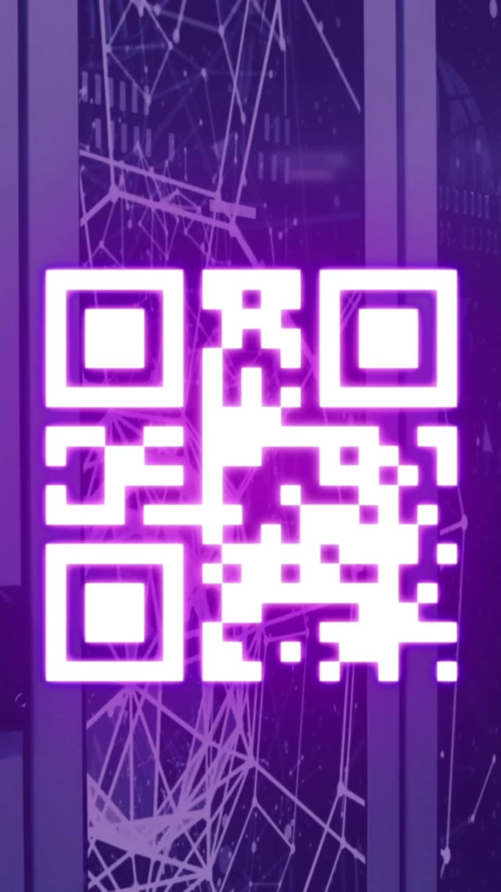 Animation of qr code and network of connections over server room