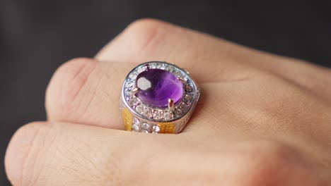 Indonesian-hobby-of-collecting-Batu-Akik-Rings,-amethyst-ring