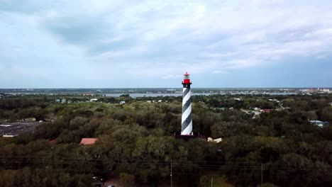 Aerial-Tilt-Up-St-Augustine-Lighthouse,-St-Augustine-Light-Station-near-St-Augustine-Florida