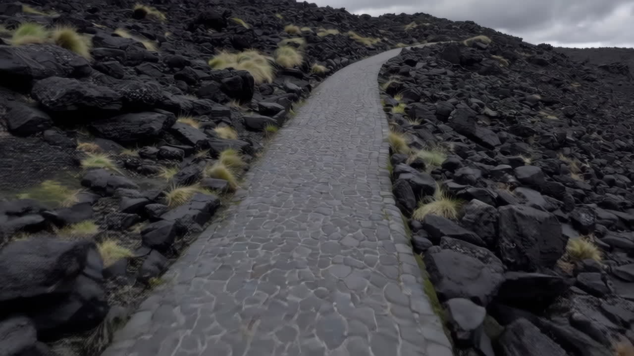 Volcanic Path through Lava Rocks