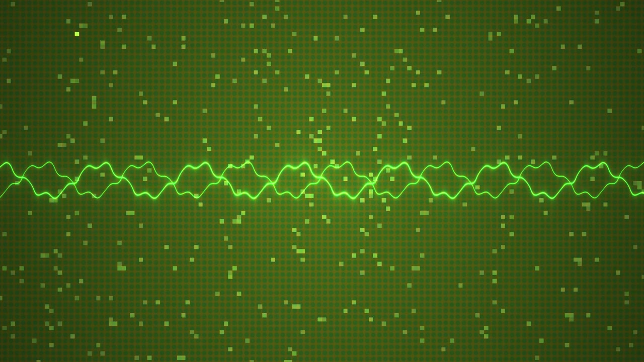 Green Digital Audio Waveform Oscillating on Grid Background