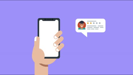 mano con teléfono inteligente y burbuja de chat