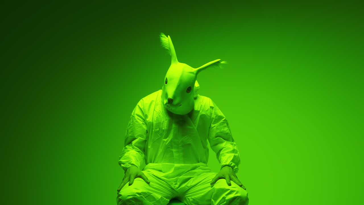 Person in a Rabbit Mask and Hazmat Suit