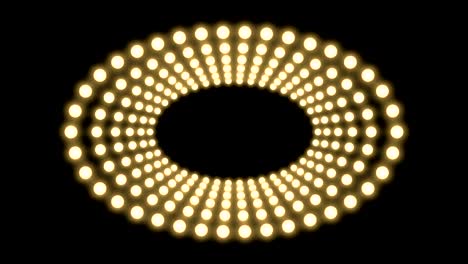 caja de bombilla incandescente de túnel marco de forma ovalada patrón móvil, estilo retro 3d ilustración de estilo virtual brillo en fondo oscuro animación de bucle sin costuras 4k, con espacio de copia