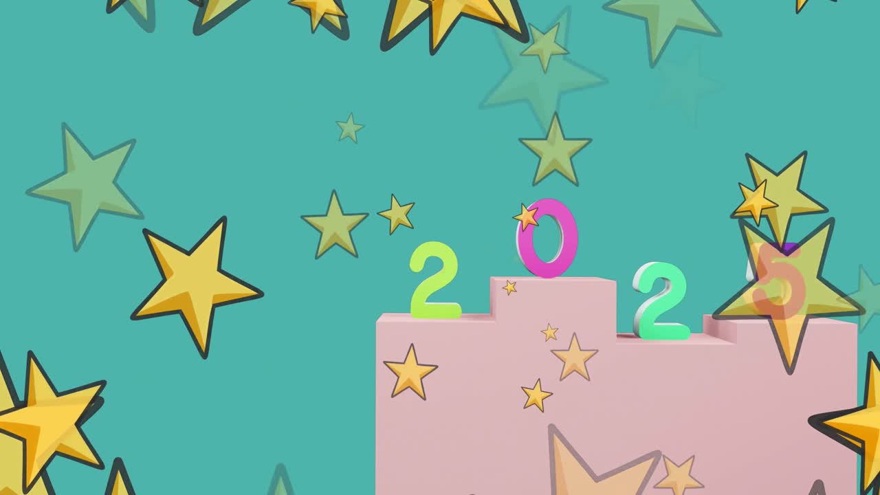 анимация текста 2025 года и рождественские украшения на заднем плане