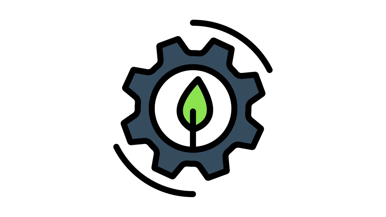 Animated Gear and Leaf Icon Representing Eco-Friendly Technology