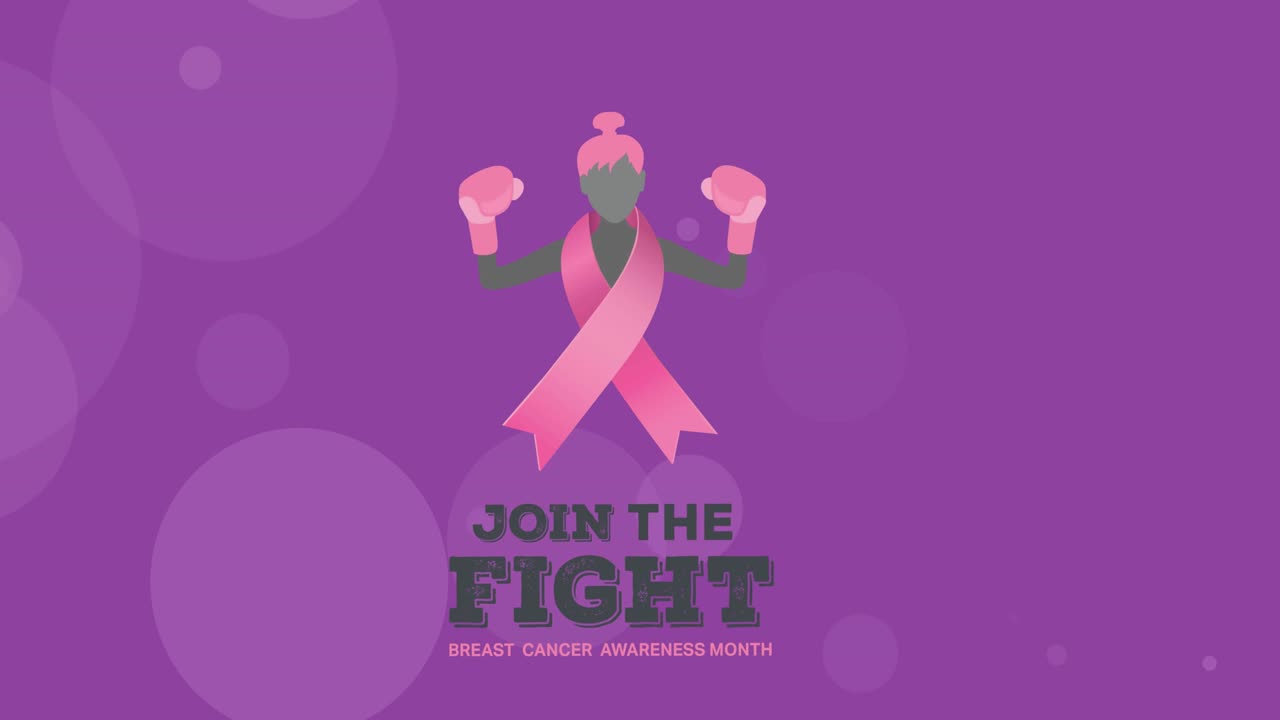 보라색 배경에 있는 유방암 인식 텍스트의 애니메이션