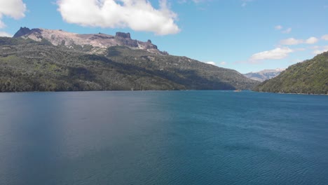 Rugged-alpine-mountain-top-across-idyllic-Falkner-Lake-in-Patagonia
