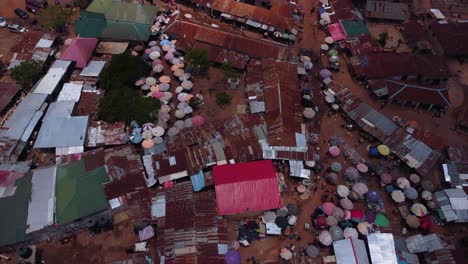 drone top down view over karshi market showcasing rooftops and street life abuja