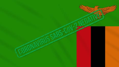 zambia swaying flag with green stamp of freedom from coronavirus, loop