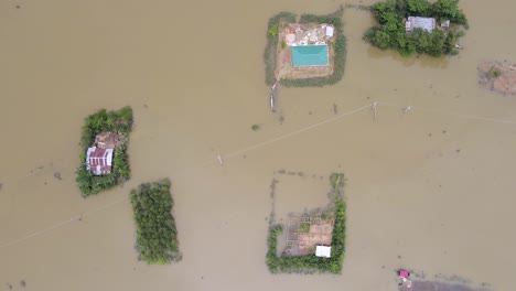 aerial shots of a flood damaged houses in bangladesh