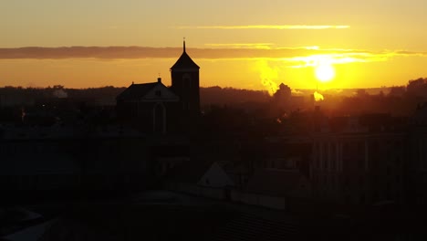 drone aerial view of kaunas old town towers