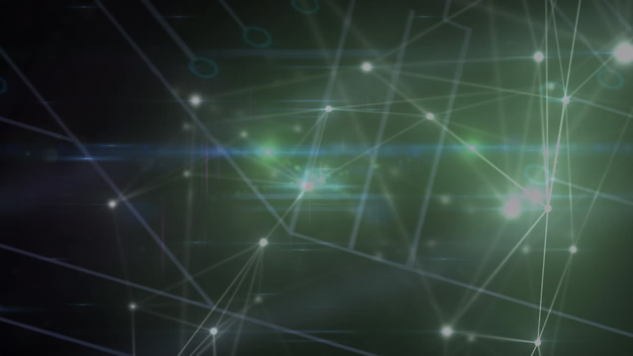 Animation of networks of connections over black background
