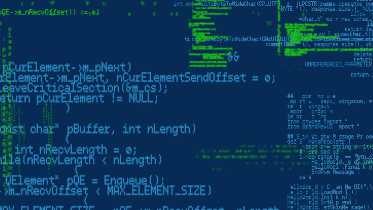 Animation of data processing on blue background