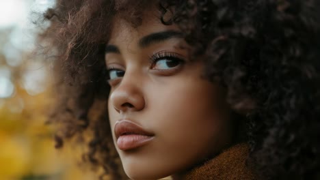 retrato de una mujer joven con el cabello rizado