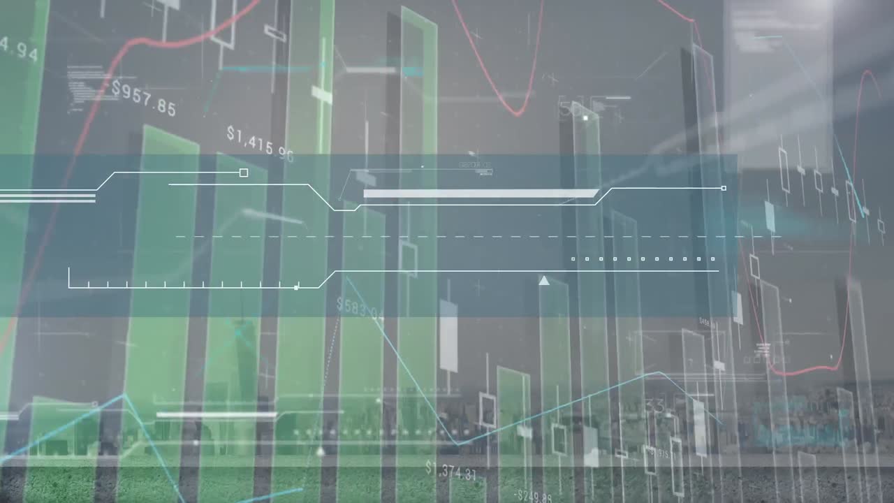animación del procesamiento de datos estadísticos sobre el paisaje urbano