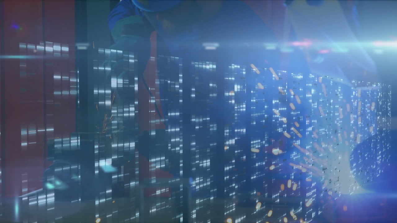 Animation of data processing over blue background