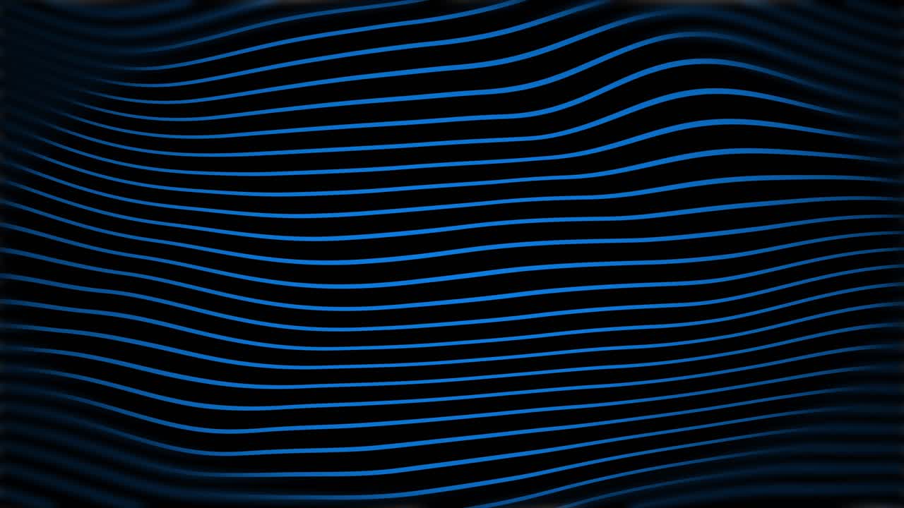 Abstract Blue Wavy Lines Moving on Black Background