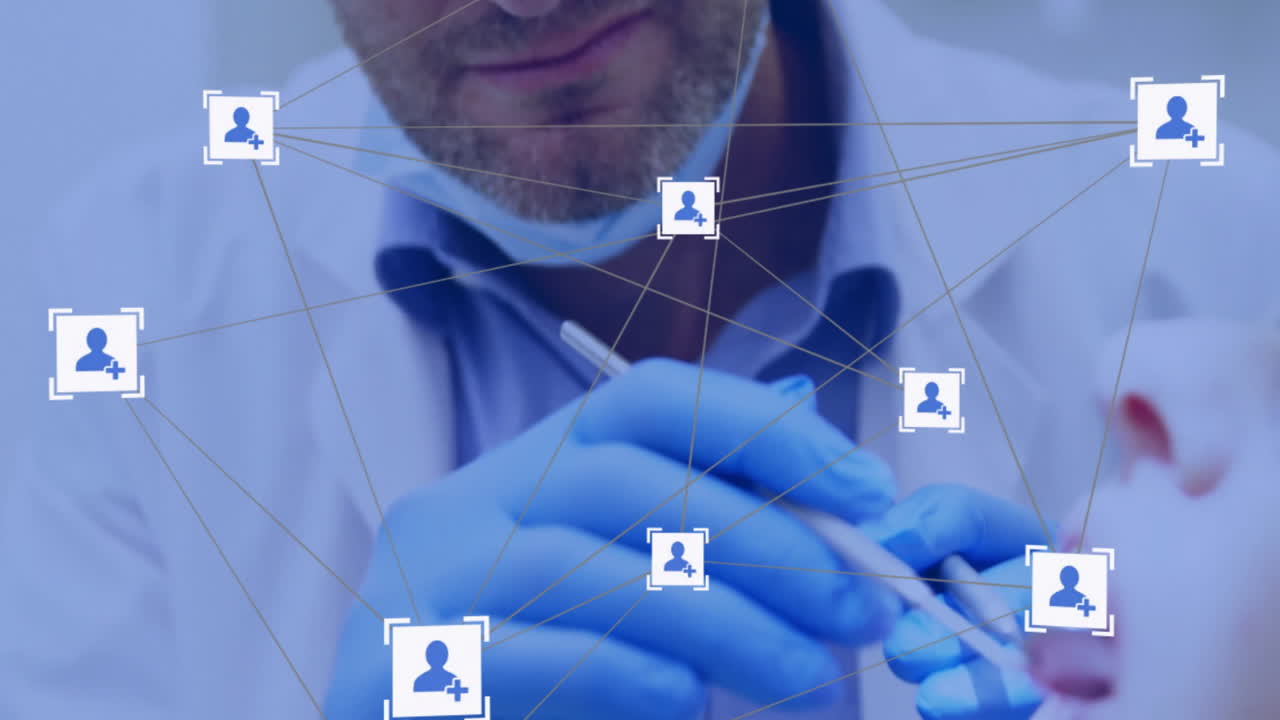 сеть соединений и обработка данных анимация над ученым в лаборатории