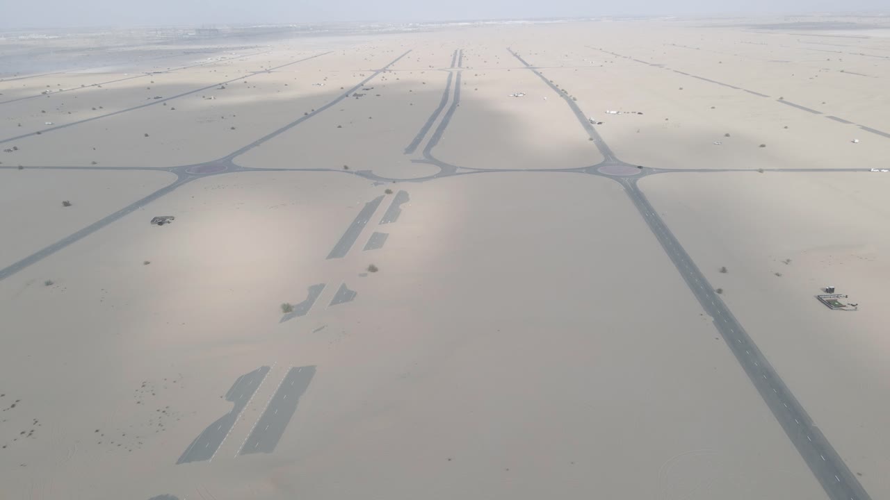 Aerial panorama of highway on desert in United Arab Emirates