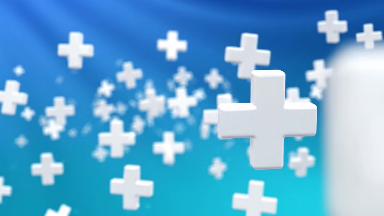 Dynamic Display of White Plus Symbols Floating Against a Soft Blue Background, Representing Positive Growth, Health, and Digital Communication in a Vibrant Environment