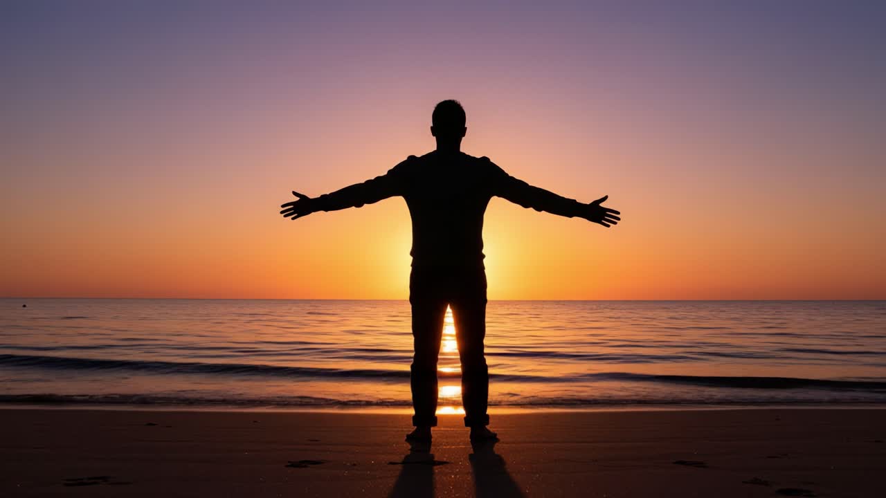 A Serene Moment of Reflection: Embracing the Tranquility of the Sunset by the Beach, Capturing a Sense of Freedom and Connection with Nature