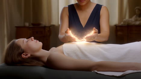energy healing session with luminous light