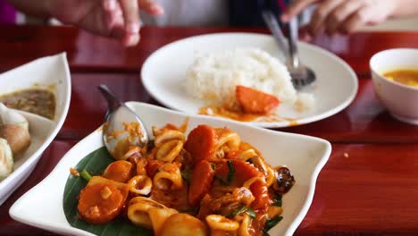 delicious squid dish with rice in thailand
