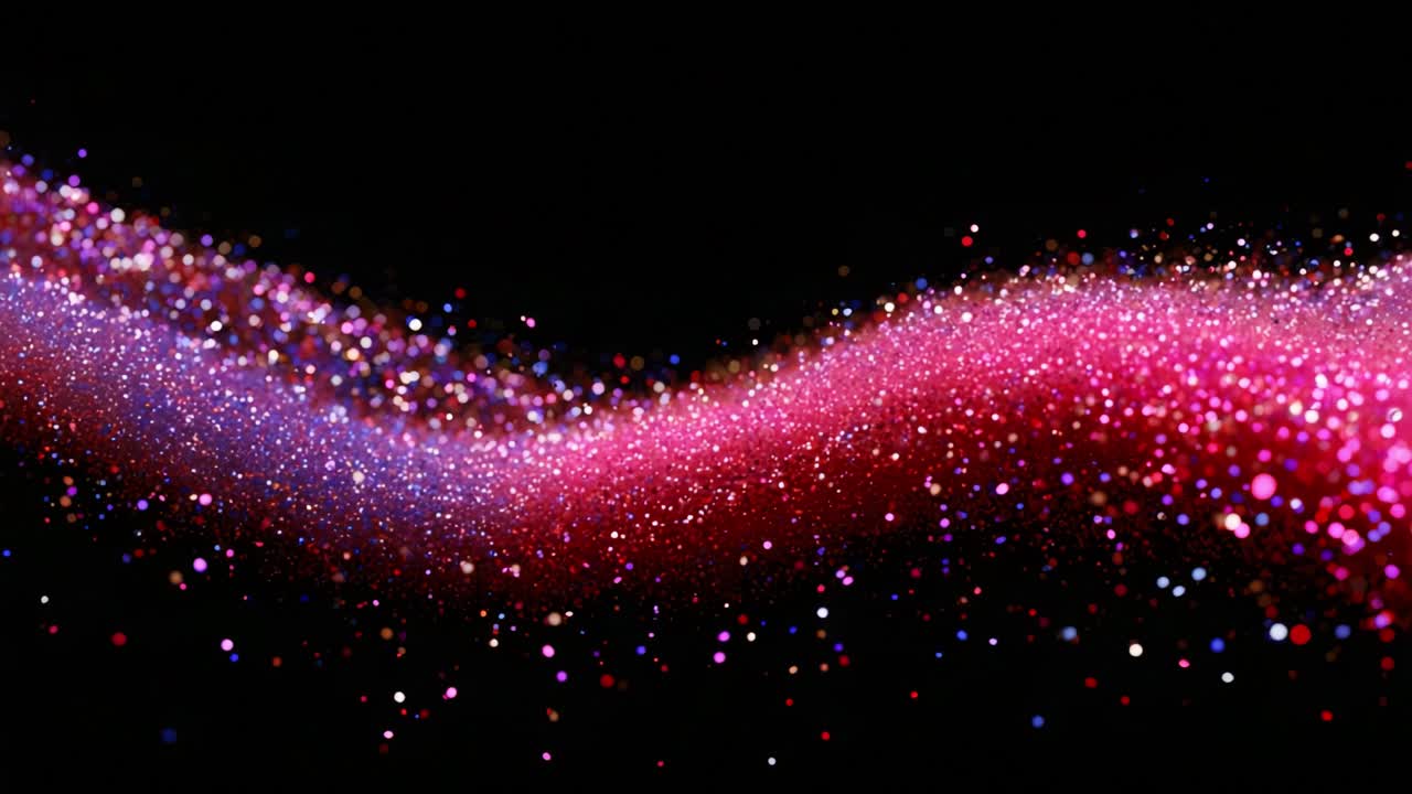 A Captivating Wave of Colorful Glitter Particles Dancing Through the Darkness, Creating a Stunning Visual Display of Vibrant Sparkles and Iridescent Shimmers in a Dreamlike Abstraction