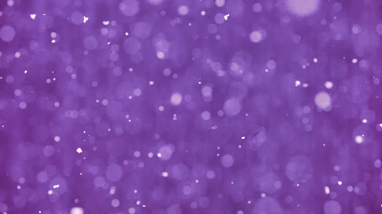 Thick snowflakes softly fall in front of violet wall, dreamy motion blur effect