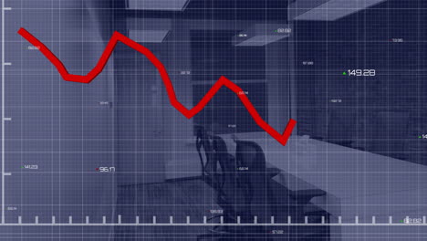 Animation-of-red-line-and-data-processing-over-office