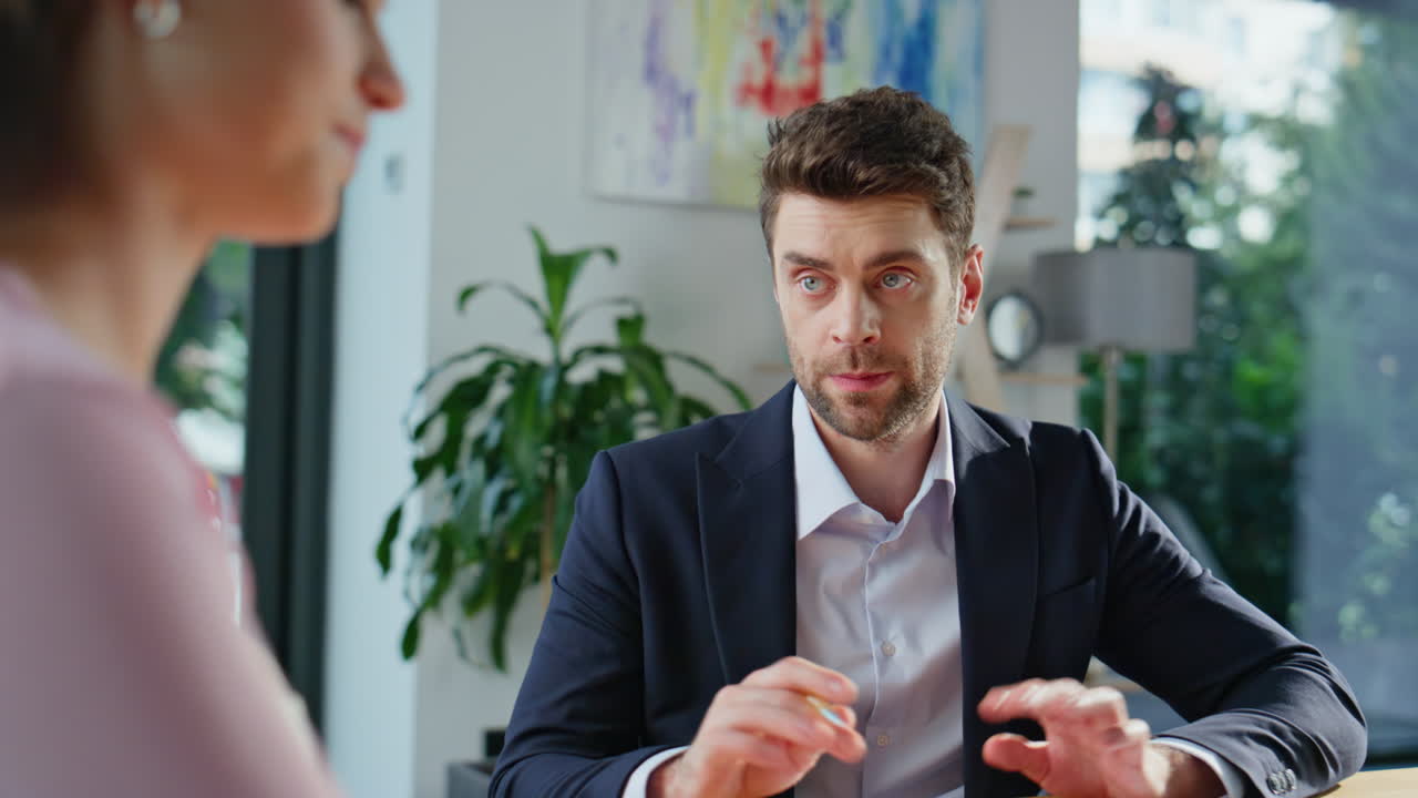 Business partners negotiating office closeup. Professional manager shaking hands