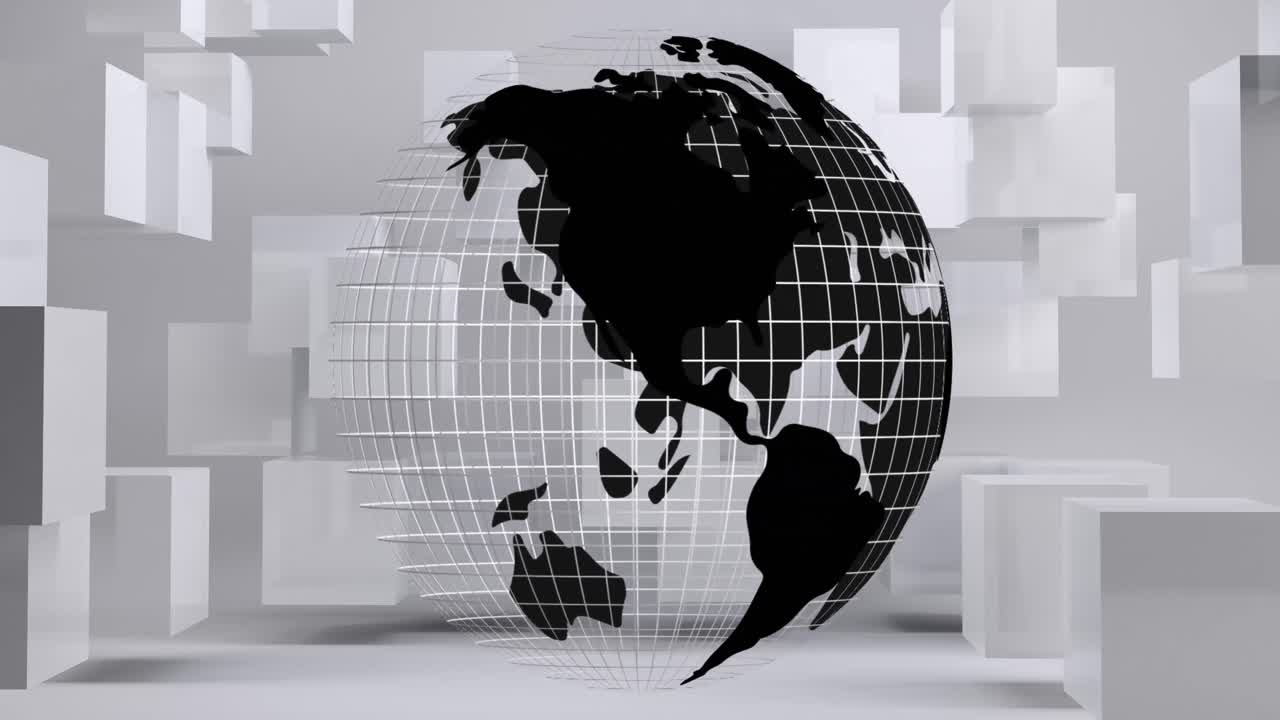 globo girando a su alrededor con con cubo en el fondo 4k