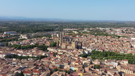 flying around narbonne cathedral roman catholic church france aude occitanie