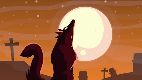 halloween wolf silhouette under a full moon in a graveyard