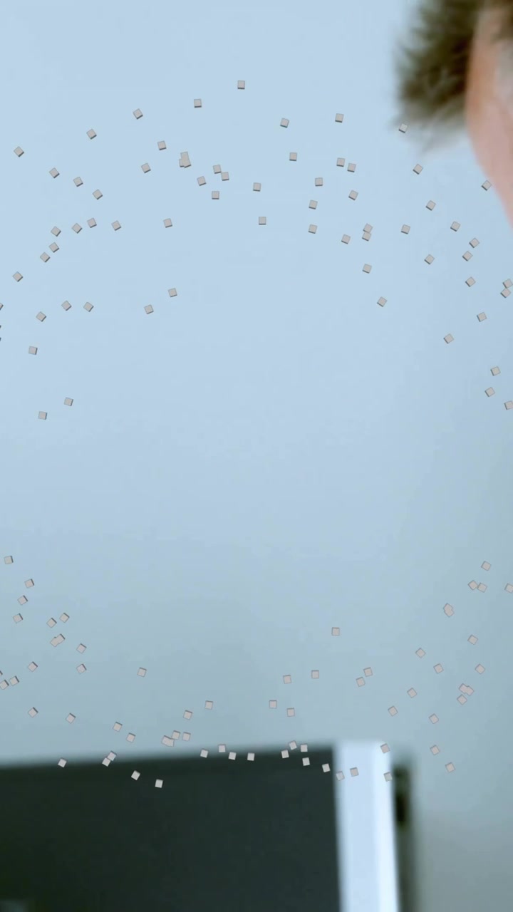 Working in laboratory, scientist analyzing data with animation overlaying scene