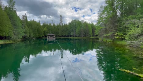 lake kitch-iti-kipi michigan beautiful clear water small lake on cloudy bright day with trees nature