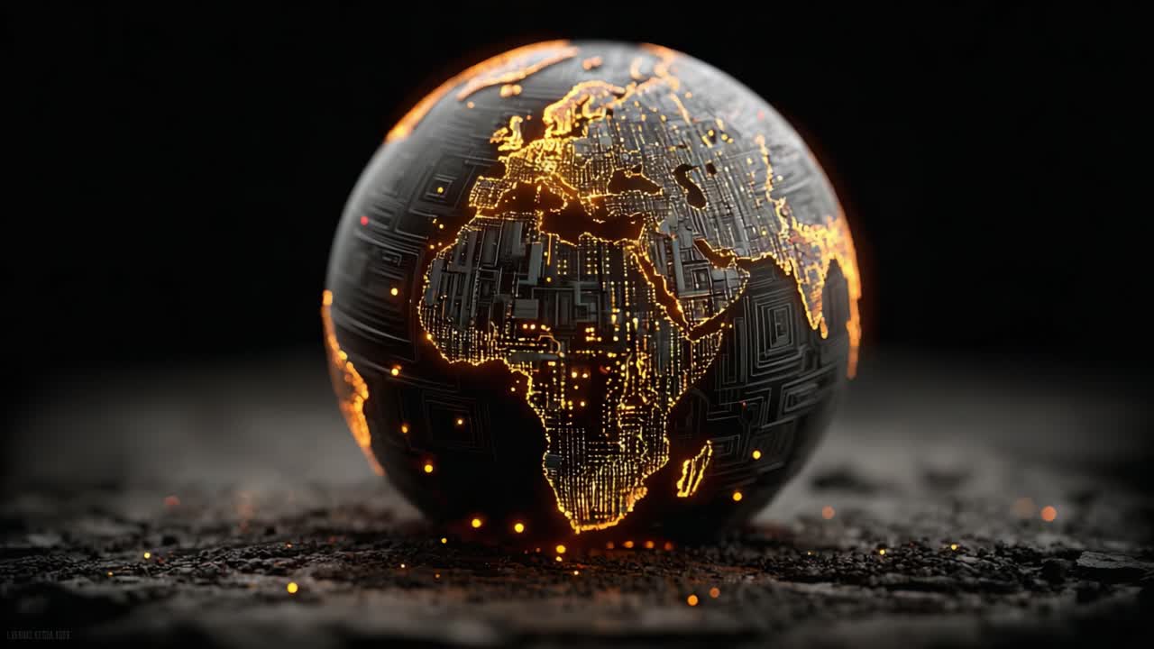 A Glowing Digital Globe: Exploring the Fusion of Technology and Geography with a Focus on Africa's Role in the Global Landscape