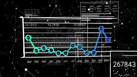 Animation of data processing and diagrams on black background