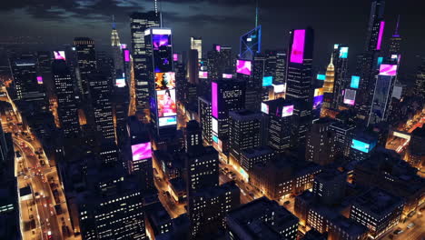 horizonte nocturno de la ciudad con vallas publicitarias digitales