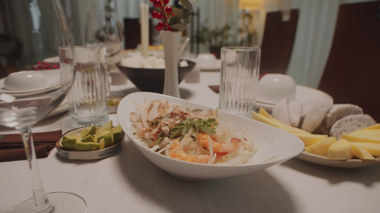 Appetizers and Shrimps on Table Prepared for Celebration