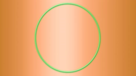 Animation-of-neon-green-circular-banner-with-copy-space-against-orange-gradient-background